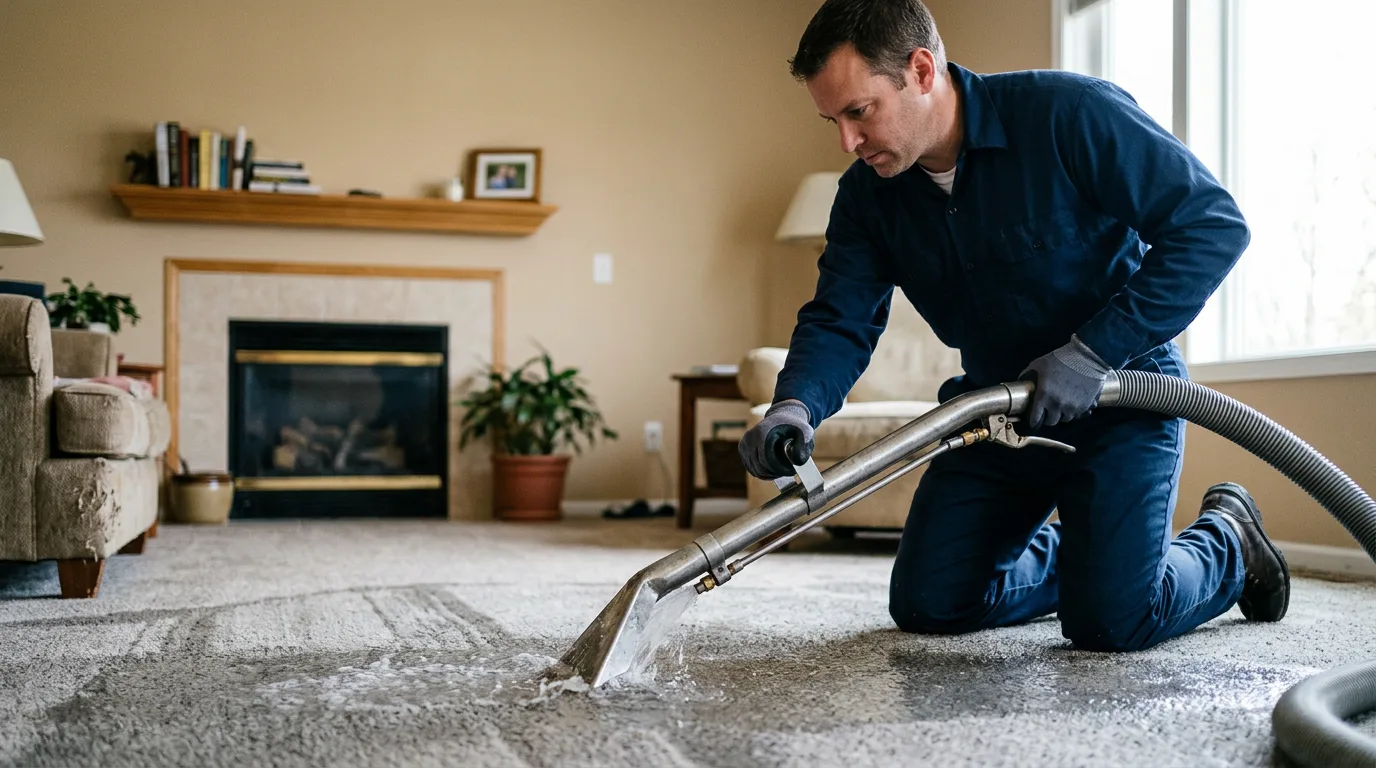 Water damage restoration technician working near Seneca, MO